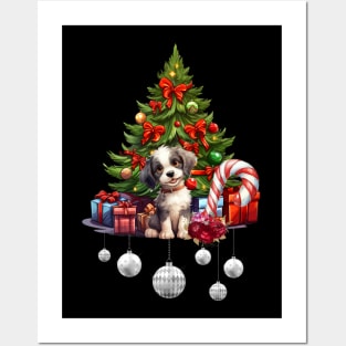 Sweet puppy with christmas tree Posters and Art